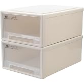 Obstnny 2 Pack Plastic Storage Drawer Unit, Stacking Drawer Bin, 17.8 Quart | Desktop Oragnizing Drawer Box