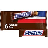 SNICKERS Full Size Milk Chocolate Candy Bars, 11.16oz bag, 6 Bars per bag | Peanuts, caramel and nougat in milk chocolate, satisfying on the go, on road trips or at the desk, party favors