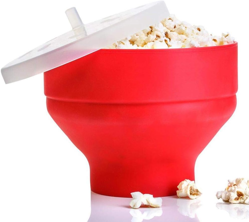 libelyef Silicone Popcorn Maker Microwave Popcorn Bowl With Lid Big Size Collapsible Bowl BPA Free Dishwasher Safe Red High Temperature Resistance For Home, Party, See Movie