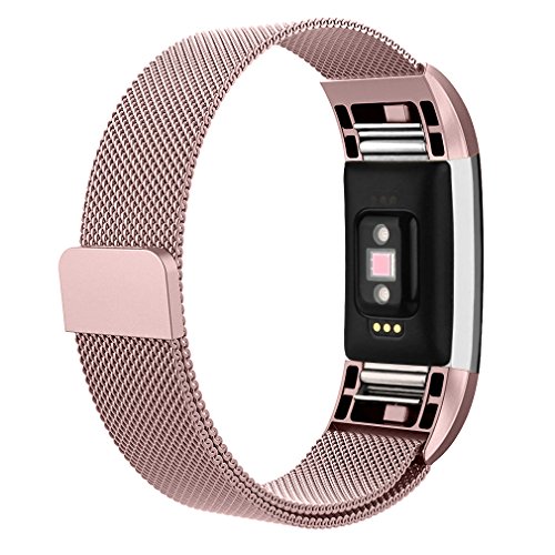 UPC 718174058825, AK Fitbit Charge 2 Bands, Adjustable Milanese Stainless Steel Metal Band Strap with Magnetic Closure Clasp for Fit bit Charge 2 HR Fitness Tracker (#Rose Pink, Small)