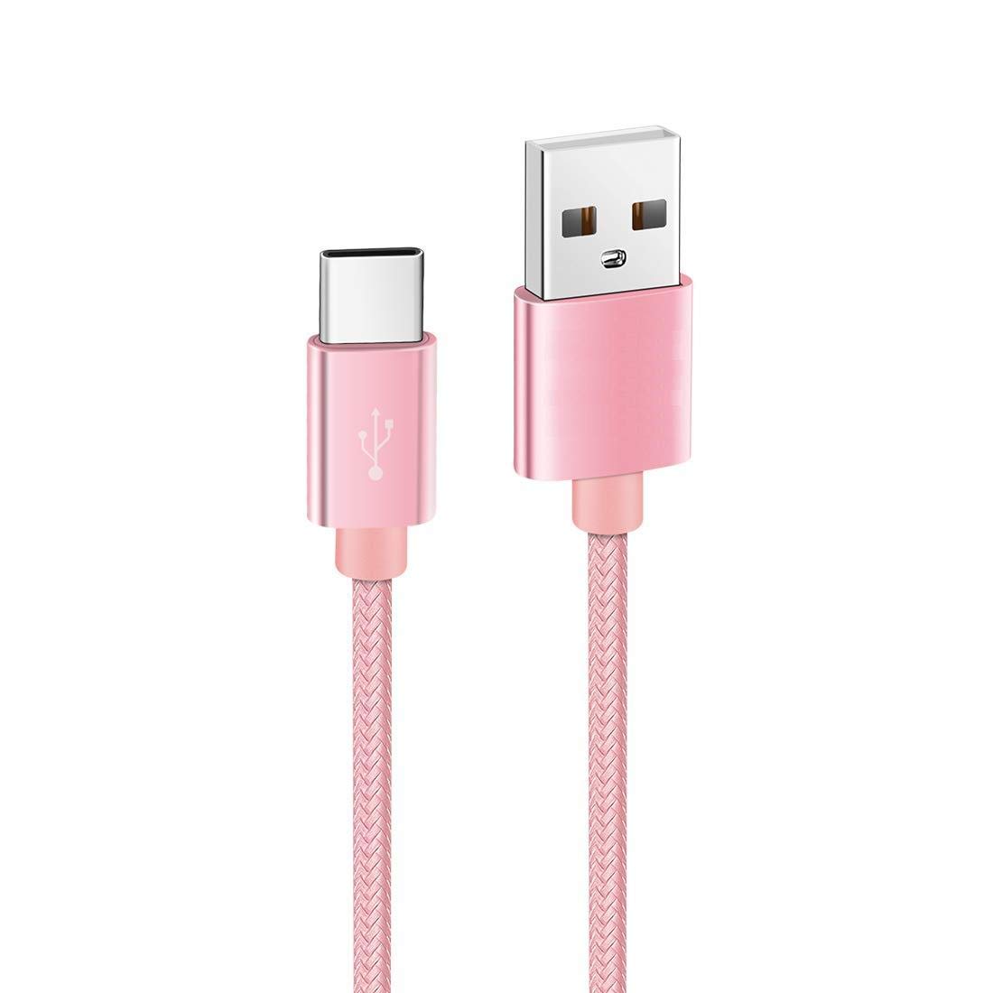 AMAZE!UK USB Cable Type C Phone Charger Lead 2m Fast Charge for Moto G53/G23/G73/E13/ G22/E20/E30/E40 (USB-A to USB-C) Nylon Braided Charging Cable (Rose Pink)