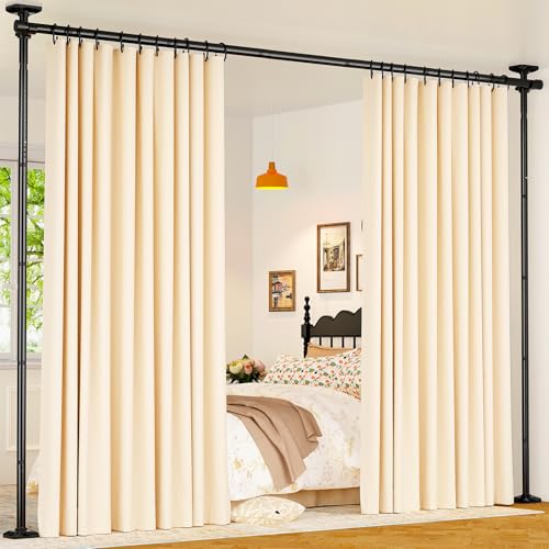 Yeabett Room Divider Rod - No Drilling Room Divider System 122-305cm (H) × 70-177cm (W) Adjustable Heavy Duty Freestanding Room Divider Wall Black
