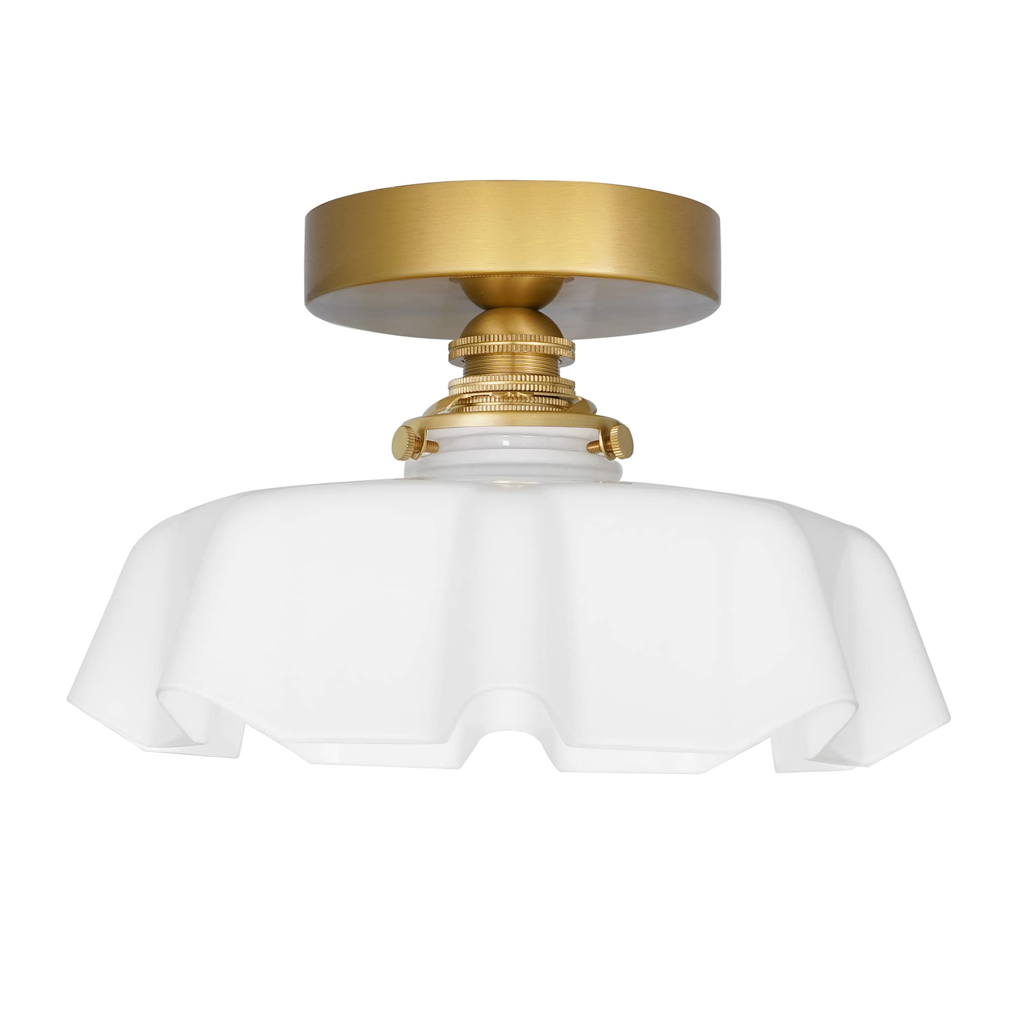 Photo 1 of Vintage Brass Gold Semi Flush Mount Ceiling Light with Milk White Glass Shade, Farmhouse Antique Ceiling Lighting Fixture for Hallway Closet Small Room Kitchen Entryway Porch, Bulb Not Included