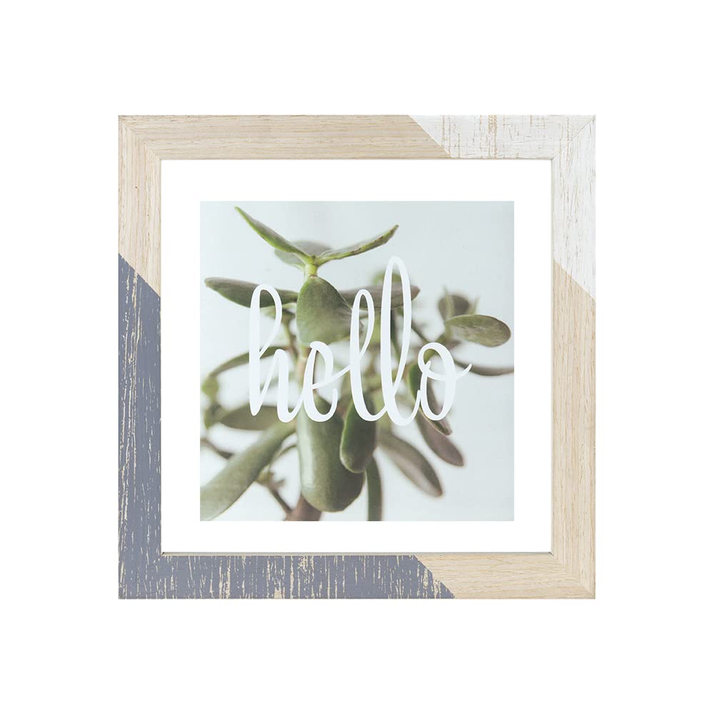 Kusso Terrino Wood and Glass Square Floating Frame Natural and White 10x10 Inch / 25x25cm for Photo 8x8 Inch / 20x20cm