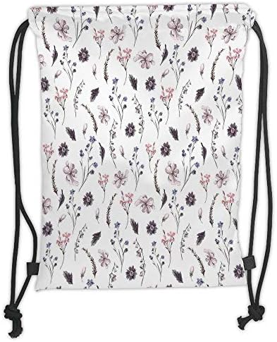 Drawstring Sack Backpacks Bags,Flower,Silhouettes of Tulips on a Dreamy Background Modern Graphic Print Art Urban Style Decorative,Pink Green Soft Satini，Adjustable.