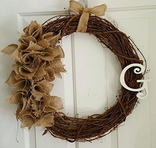 Rustic Grapevine Wreath with Burlap and Initial 18"