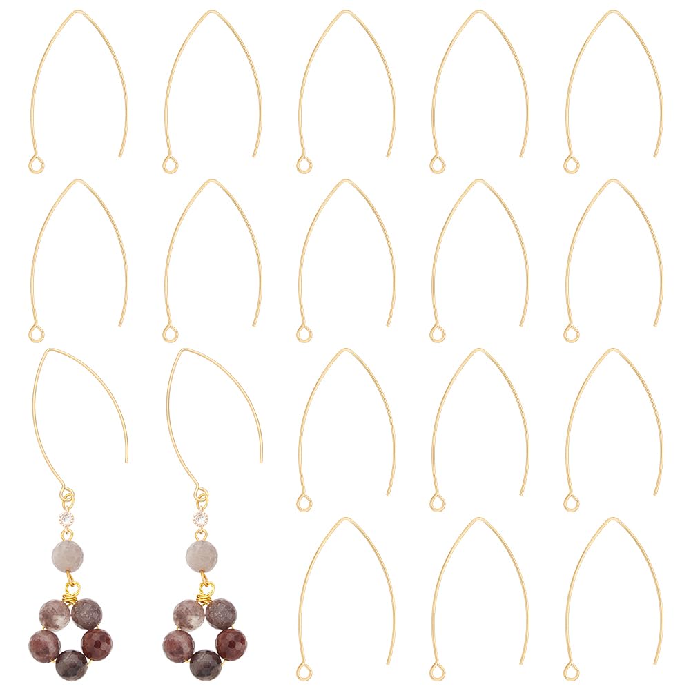 UNICRAFTALE 20pcs 304 Stainless Steel Earring Hooks 0.8mm Pin Ear Wire with Loop Golden Earring Finding for Earring Jewelry Making 38.5x24.5x0.8mm, Hole 2.3mm