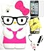 Bukit Cell Hot Pink 3D Hello Kitty with Glasses Touch 4 Case; 4 Items: Silicone Case + BUKIT CELL Trademark Cloth + Screen Protector + Metallic Stylus Touch Pen