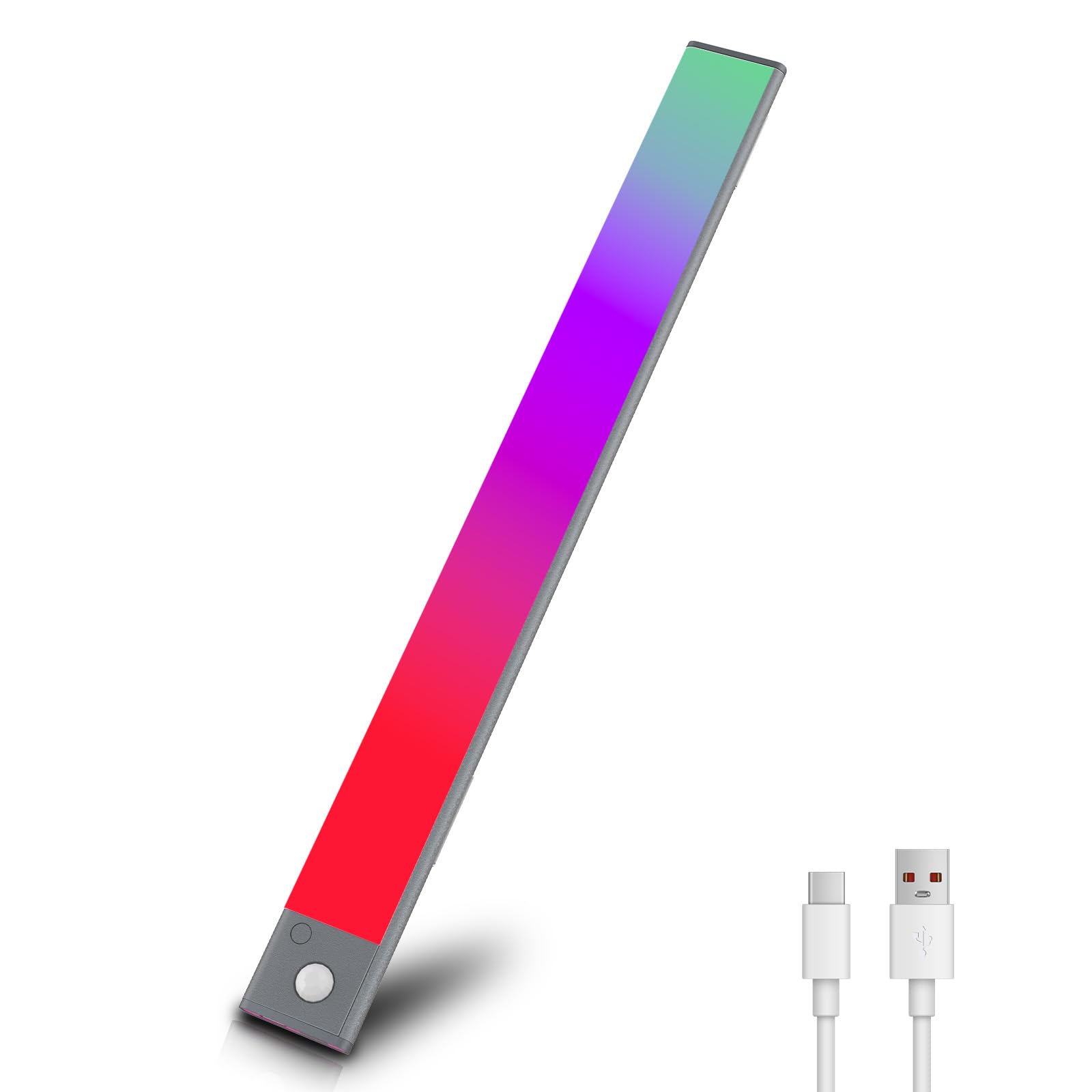 REYLAX Wireless RGBW LED Light Bar 40CM Colourful Motion Sensor Light with White Light Dimmable Rechargeable Under Counter Ambient Rainbow Light Strip for Home Decor Computer Gaming Room