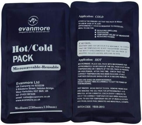 Reusable Hot Cold Gel Pack Packs - 2 x Evanmore, Easy to use - Flexible - Long Lasting - Knee, Shoulder wrap - 13 x 23cm