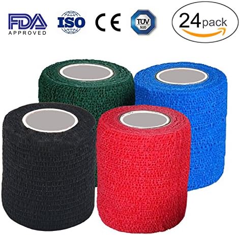 Excellence Medical Stretch Self Adhesive Non-Woven Cohesive Bandage Wrap, Elastic Compression Bandage Tape, Cohesive Support First Aid Tensor Bandage Roll, 2" x 5 Yards, Pack of 24, Colored