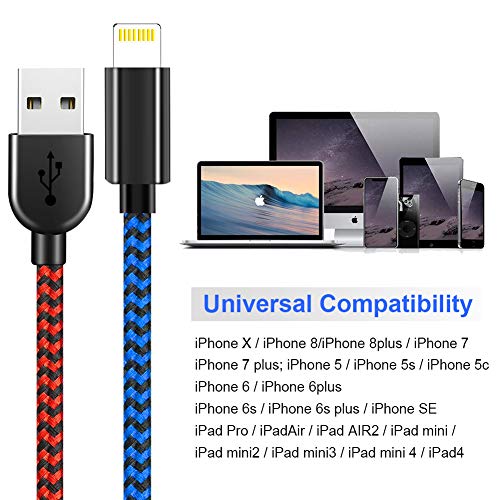 Vasea Phone Ladekabel 5 Stück [1/1/2/2/3 M] Phone Kabel für iPhone 11/XS MAS/XR/X/8/8 Plus/7/7 Plus/SE/6S/6S Plus/6/6 Plus/5S/ 5C/5 - Rot Blau Schwarz und Weiß