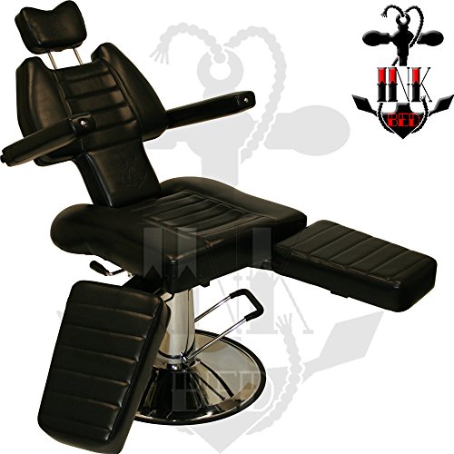 InkBed InkChair Tattoo Reclining Sturdy Hydraulic Ink Chair Salon Studio Equipment - Black