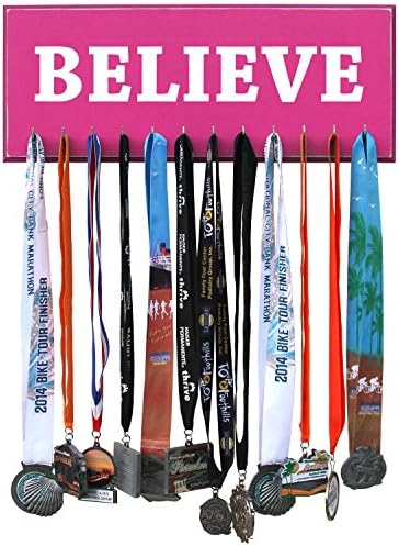 Believe Marathon Medal Display Holder Rack - Pink - 12 Hooks