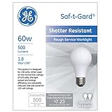 GE Lighting 72549 60-Watt Rough Service Frost A-Line Light Bulb, 2-Pack