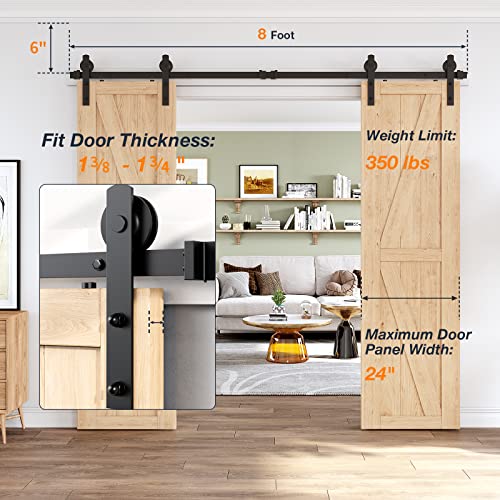 HomLux 8ft Heavy Duty Sturdy Sliding Barn Door Hardware Kit, Double