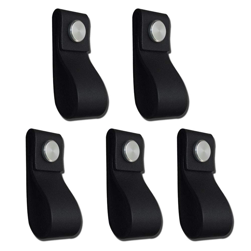 POFET 5pcs Handmade Leather Cabinet Door Handle Pulls Knob Dresser Drawer Door Handle Kitchen Pulls Knob - Dark Brown, 195x26mm - Black