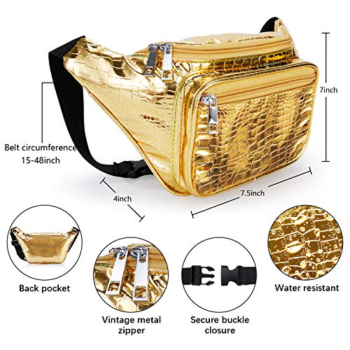 Fanny Pack, Waist Fanny Pack Bum Bag for Women Men,Waterproof Waist Pack Retro Neon Fanny Bag for Festival, Rave (gold)
