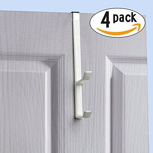 Over the Door Hook White - Double Prevent Damage From Hanging Thing and Door Paint,Douleb Hook for Towel,Clothes,Pants,Shoe Bag,Coat Hanging in the Bathroom,Kitchen,Bedroom,Cubicle,Shower Room (4pack)