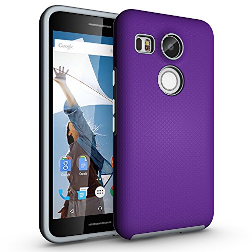 Nexus 5X Case, Landee Shock Absorbing Rubber Plastic Scratch Resistant Defender Bumper Rugged Grip Hard Cover Case For LG Nexus 5X (5.2")(Purple)