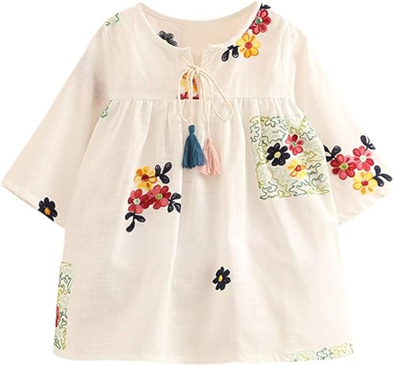 Amazon Lsmudkingdom ワンピース 長袖 子供服 女の子 フリンジ 刺繍 花柄 丸首 Aライン 可愛い おしゃれ キッズ服 春秋 ワンピース チュニック 通販