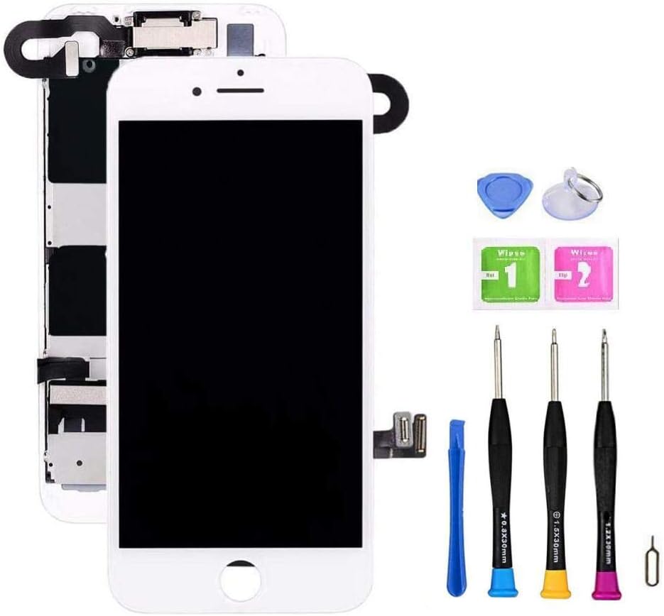 Screen Replacement Compatible with iPhone 8 4.7 inch Full Assembly - LCD 3D Touch Display Digitizer with Sensors and Front Camera, Fit Compatible with iPhone 8 4.7 inch (White)