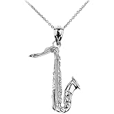 925 Sterling Silver Music Charm Saxophone Pendant Necklace