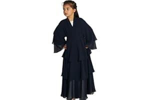 AWIBMK Kids Girls Abayas layered Chiffon Cardigan Dubai Kaftan Prayer Dress Muslim Islamic Robe Ramadan Kimono Outfit