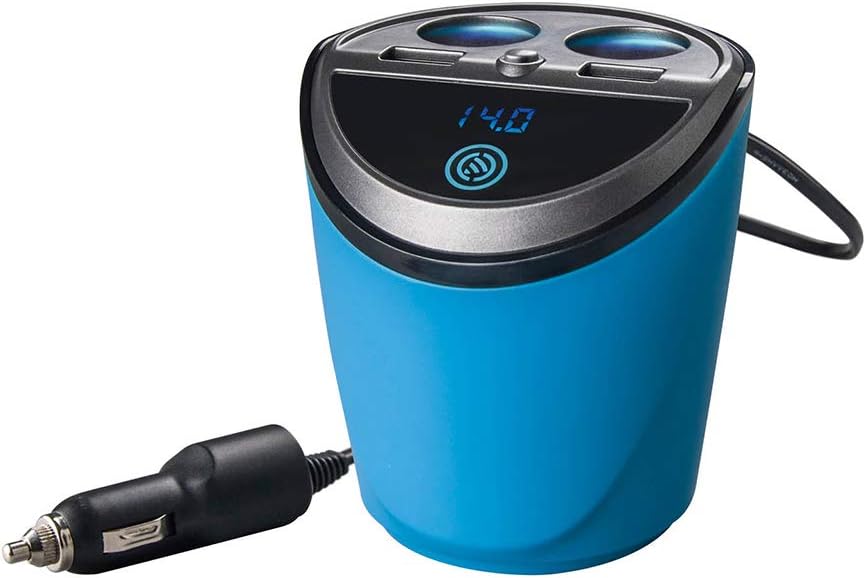 Shentesel 12-24V USB Car Charger Quick Charge Cup Holder Cigarette Lighter Socket Adapter - Blue