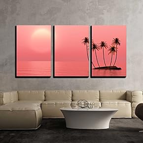 Palms Island at Sunset sea x3 Panels
