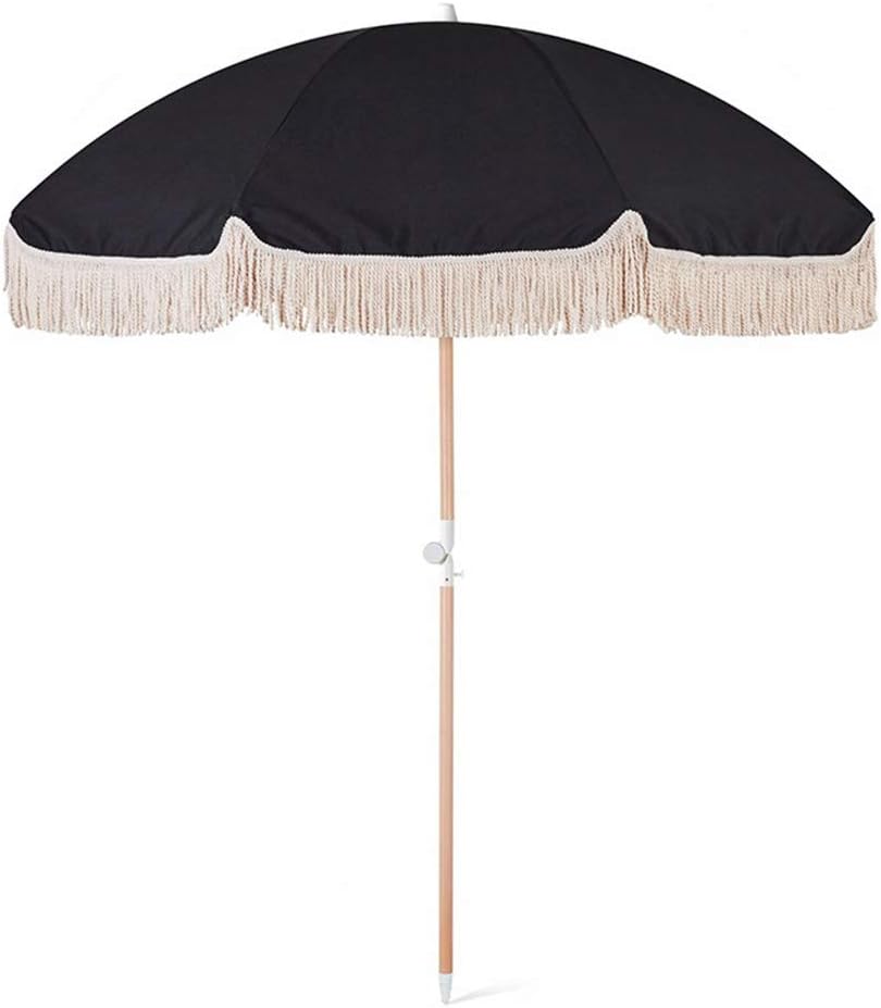 PARASOL LWMQ Tassel Ø6.5ft/2m Black Garden Outdoor Sun