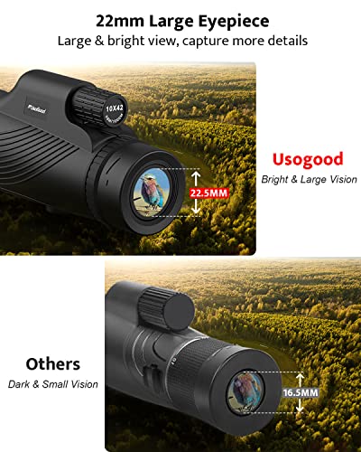 Usogood 10X42 Monocular Telescope High Power, Monoculars for Adults with BAK4 Prisms and FMC Lens, Compact Waterproof Monocular for Bird Watching Hiking Camping with Hand Strap Black