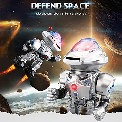 YARMOSHI Remote Control Combat Robot Toy - Shoots Disks Flashing Lights Sings Dances Plays Music & Battle Sounds Walks Forwards and Backwards Rotates 360o. Fun Gift for Girls & Boys Age 5+.