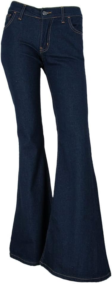 Fans London Womens 60s 70s 26" Flare Bell Bottom Stretch Indigo Jeans Made in UK