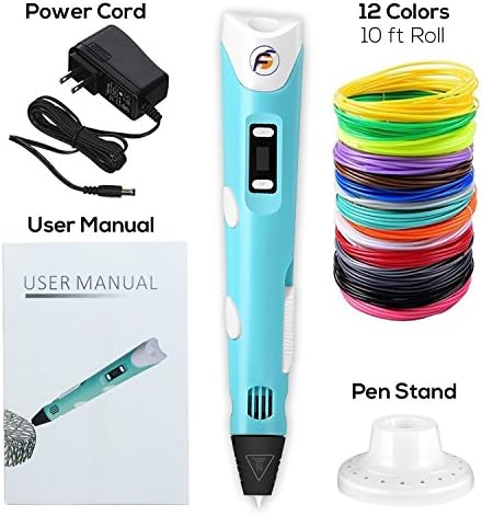 Intelligent 3D Pen LCD Screen + 1.75mm PLA Drawing Pack | Perfect Arts and Crafts Printer | Best Doodler Starter Kit | 12 Multi-Color Support Filament | Best Printing Pen Safe For Kids, Teens, Adults