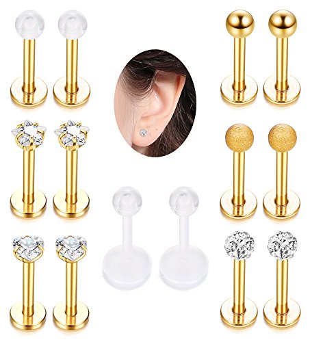 16g 14g Spike/ Cone Top Stainless Steel Labret Lip Monroe Cheek Tragus Ring Stud Externally Threaded 6mm 8mm 10mm 12mm 14mm