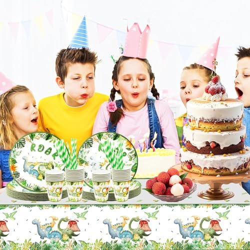 KASTWAVE 101 PCS Dinosaur Birthday Party Supplies for 20 Guests - Lunriwis Theme Party Decorations With Plates, Cups, and Napkins for Kids