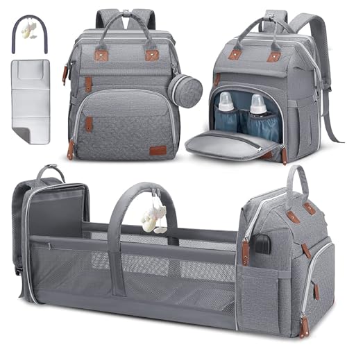 DerHutzucker Diaper Bag Backpack, Baby Travel Bag，Large Capacity Baby Diaper Bag with Changing Pad, Waterproof Travel Backpack for Boys & Girls, Multi-Function Baby Bag with USB Charging Port