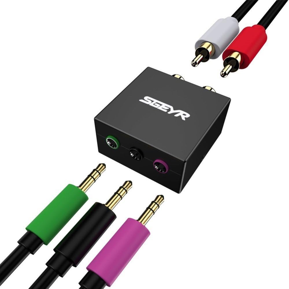 5.1 Audio Converter,SGEYR Game Console Audio Adapter 2X RCA Jack to 1/8
