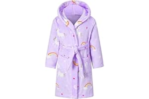 SRVNFBKT Boys Girls Bathrobes, Kids Hooded Bathrobes Plush Soft Flannel Robes Sleepwear Gift for Boys Girls