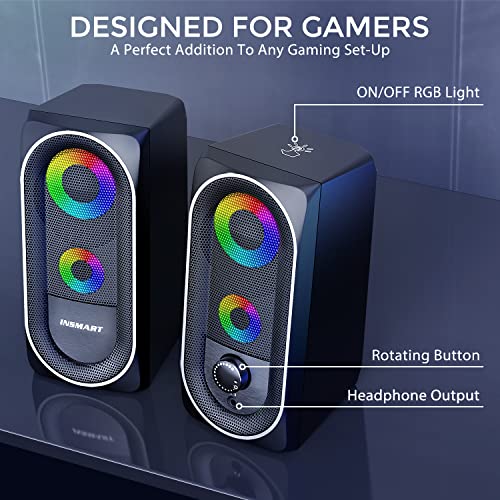 INSMART Computer Speakers, 2.0 Stereo Volume Control with RGB Light USB