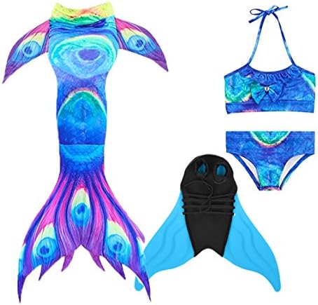 XonyiCos Mermaid Tail with Monofin Bikini Set Swimmable Costumes Swimsuit for Girls Boys Swimming