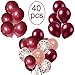 Burgundy Balloons 40 Pack, 12 Inch Latex Balloon with Rose Gold Confetti Balloons for Baby Shower Wedding Birthday Party Decorations, 2 Gold Ribbons