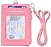 Beurlike Bifold ID Badge Holder Case Leather Credit Card Wallet Neck Lanyard (Pink)