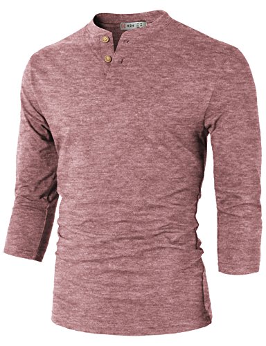 H2H Mens Slim Fit Casual 3/4 Sleeve Henley T-shirts MAROON US L/Asia XL (CMTTS0194)