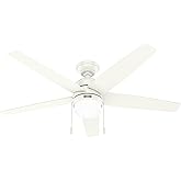 Hunter 52 inch Indoor Ceiling Fan with LED Light and Pull Chain - White Modern Ceiling Fan, Standard Mount, 5 Blades, For Bed