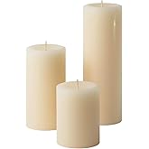 Mister Candle Ivory Unscented Dripless Candles Set of 3, 3 Inch Diameter, Hand Poured, Premium Wax, Decorative Pillar Candles (3" x 4", 3" x 6", and 3" x 9", Ivory)
