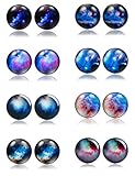 Thunaraz 8 Pairs Unisex Stainless Steel Stud Earrings Galaxy Astronomy Earrings for Girls Boys