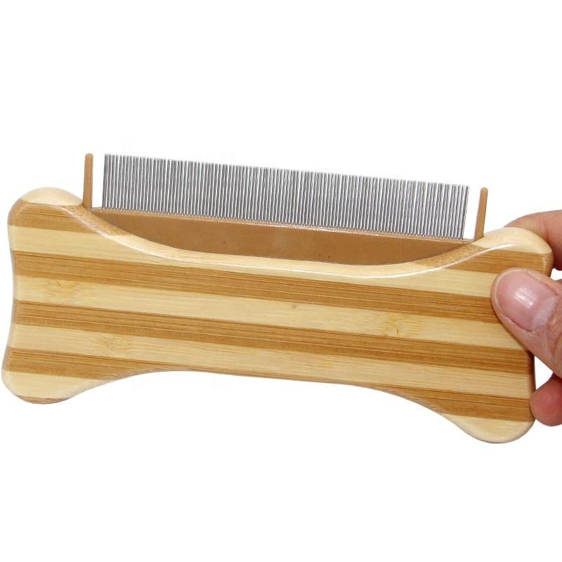 TopMed ETS Bamboo Wooden Pet Lice Comb For Pet Cat Dog Flea Grooming Comb Stainless Steel in Bone Shape, Proven Grooming Tools for Dogs Cats and Other Animals