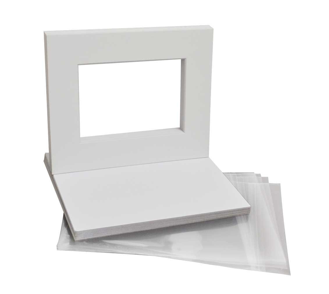 Golden State Art, Pack of 10 White Pre-Cut 8x10 Picture Mat for 5x7 Photo with White Core Bevel Cut Mattes Sets. Includes 10 High Premier Acid Free Mats &amp; 10 Backing Board &amp; 10 Clear Bags